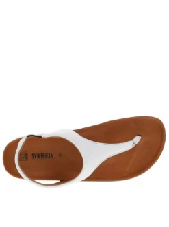 Nu-pieds en cuir blancs style tongs avec empiècement élastiqué sur l'extérieur