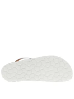 Nu-pieds en cuir blancs style tongs avec empiècement élastiqué sur l'extérieur