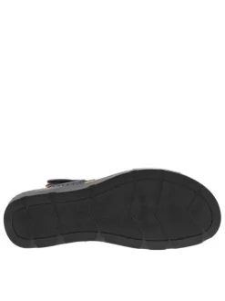 Nu-pieds en cuir bleu marine à bande auto-agrippante et à talon semi-compensé