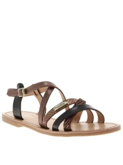 Nu-pieds en cuir chocolat à semelle plate et à boucle à ardillon