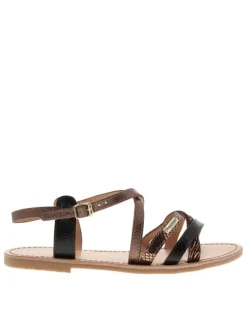 Nu-pieds en cuir chocolat à semelle plate et à boucle à ardillon
