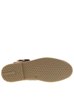 Nu-pieds en cuir cognac à talon plat et à boucle à ardillon dorée