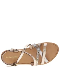 Nu-pieds en cuir doré brillant à boucle à ardillon et talon décroché bas