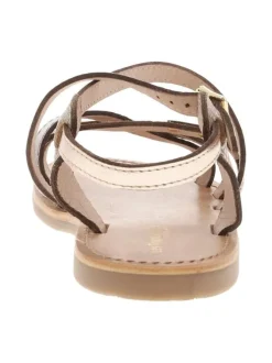 Nu-pieds en cuir doré brillant à boucle à ardillon et talon décroché bas