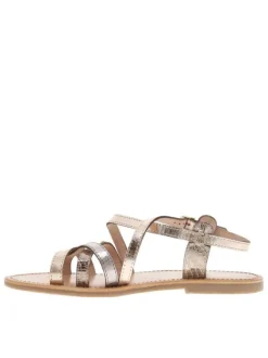 Nu-pieds en cuir doré brillant à boucle à ardillon et talon décroché bas