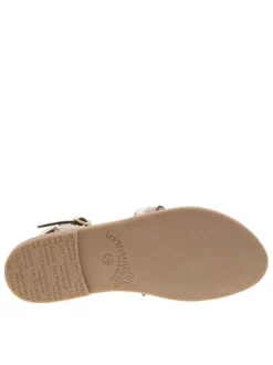 Nu-pieds en cuir doré brillant à boucle à ardillon et talon décroché bas