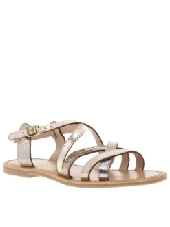 Nu-pieds en cuir doré brillant à boucle à ardillon et talon décroché bas