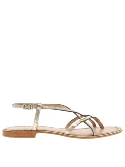 Nu-pieds en cuir doré et bronze à boucle à ardillon et trépointe dorée vernie