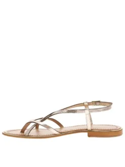 Nu-pieds en cuir doré et bronze à boucle à ardillon et trépointe dorée vernie