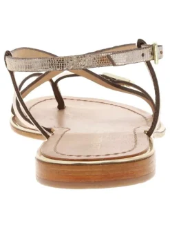 Nu-pieds en cuir doré et bronze à boucle à ardillon et trépointe dorée vernie