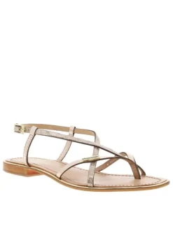 Nu-pieds en cuir doré et bronze à boucle à ardillon et trépointe dorée vernie
