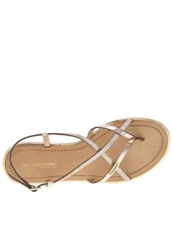 Nu-pieds en cuir doré et bronze à boucle à ardillon et trépointe dorée vernie