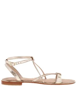 Nu-pieds en cuir doré et serpent à boucle à ardillon et trépointe dorée vernie