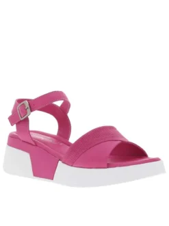 Nu-pieds en cuir fucshia à semelle baskets compensée et à boucle à ardillon