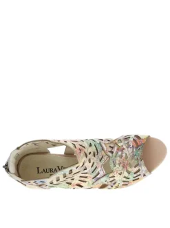 Nu-pieds en cuir à imprimé multicolore à talon haut stiletto et à zip arrière