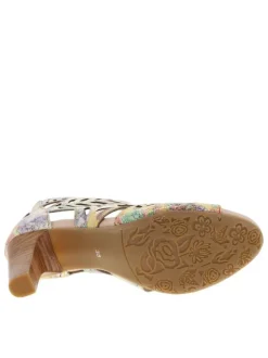 Nu-pieds en cuir à imprimé multicolore à talon haut stiletto et à zip arrière