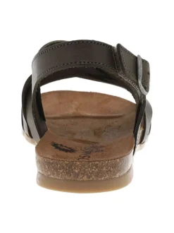 Nu-pieds en cuir kaki à semelle ergonomique plate et bande auto-agrippante