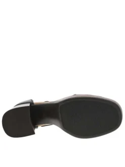 Nu-pieds en cuir lisse noir à talon décroché haut et boucle à ardillon dorée