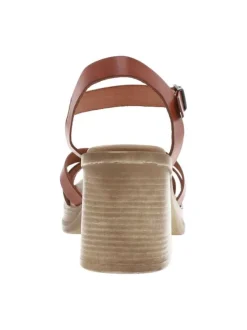 Nu-pieds en cuir marron à talon décroché haut avec boucle à ardillon