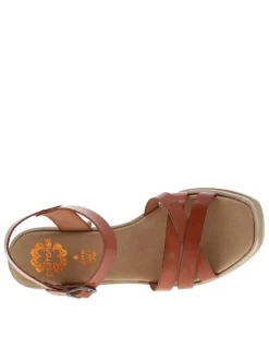 Nu-pieds en cuir marron à talon décroché haut avec boucle à ardillon