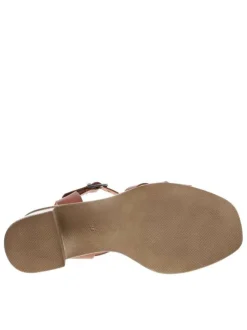 Nu-pieds en cuir marron à talon décroché haut avec boucle à ardillon