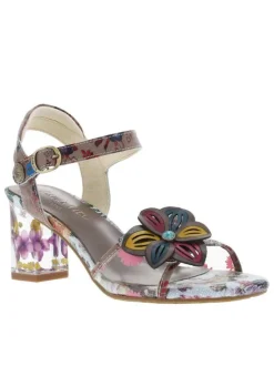 Nu-pieds en cuir multicolores avec un talon carré et 2 bandes auto-agrippantes