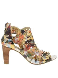 Nu-pieds en cuir multicolore à semelle marron et à talon décroché haut