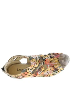 Nu-pieds en cuir multicolore à semelle marron et à talon décroché haut