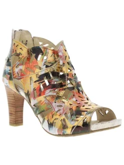 Nu-pieds en cuir multicolore à semelle marron et à talon décroché haut