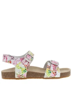 Nu-pieds en cuir multicolores à talon décroché fermés par boucle à ardillon
