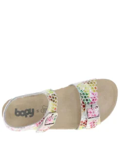 Nu-pieds en cuir multicolores à talon décroché fermés par boucle à ardillon