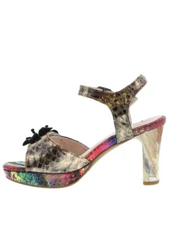 Nu-pieds en cuir multicolores à talon décroché haut avec bijoux floral