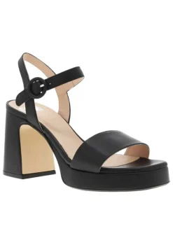 Nu-pieds en cuir noir à bride élastiquée, surélevés, talon bloc décroché haut