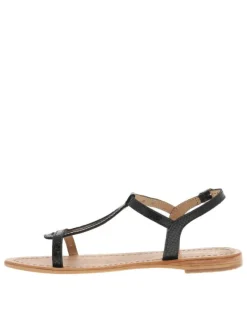 Nu-pieds en cuir noir brillant à boucle à ardillon et talon décroché bas