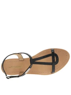 Nu-pieds en cuir noir brillant à boucle à ardillon et talon décroché bas
