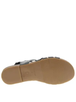 Nu-pieds en cuir noir à semelle ergonomique plate et bande auto-agrippante