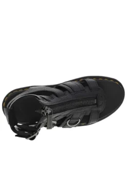 Nu-pieds en cuir noir à semelle semi-compensée, zip frontal et boucle à ardillon