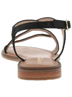Nu-pieds en cuir noir à semelle à talon décroché bas avec un aspect brillant