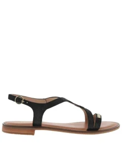 Nu-pieds en cuir noir à semelle à talon décroché bas avec un aspect brillant