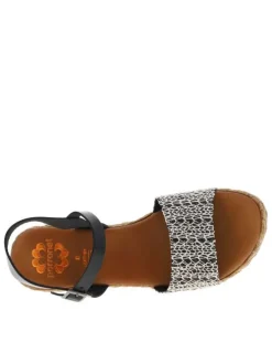 Nu-pieds en cuir noir à sequins, semelle compensée et boucle à ardillon
