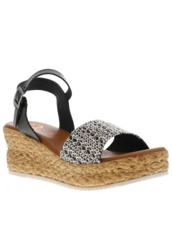 Nu-pieds en cuir noir à sequins, semelle compensée et boucle à ardillon