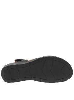 Nu-pieds en cuir noirs à talon semi-compensé et à bande auto-agrippante