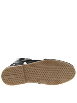 Nu-pieds en cuir noir à talon plat et à boucle à ardillon dorée