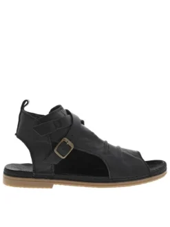 Nu-pieds en cuir noir à talon plat et à boucle à ardillon dorée