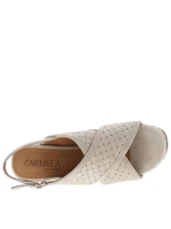 Nu-pieds en cuir nubuck blanc cassé à talon décroché haut et boucle à ardillon