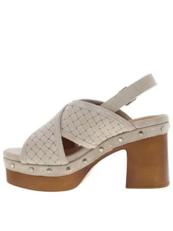 Nu-pieds en cuir nubuck blanc cassé à talon décroché haut et boucle à ardillon