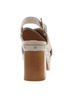 Nu-pieds en cuir nubuck blanc cassé à talon décroché haut et boucle à ardillon