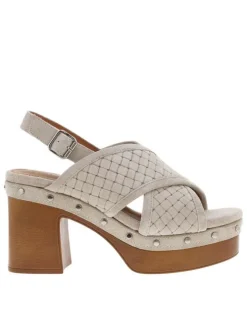 Nu-pieds en cuir nubuck blanc cassé à talon décroché haut et boucle à ardillon