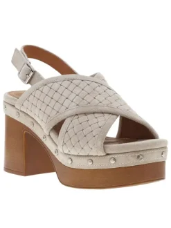 Nu-pieds en cuir nubuck blanc cassé à talon décroché haut et boucle à ardillon