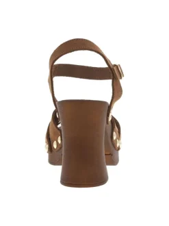 Nu-pieds en cuir nubuck marron avec un talon décroché haut et boucle à ardillon